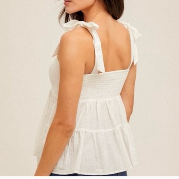 Hem & Thread White Cotton Blend Peplum Top, Size Large, NWT - Picture 2 of 2